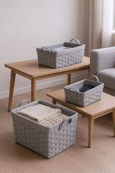 Set of 3 Grey Braided Nonwoven Baskets Set of 3 Grey Braided Nonwoven Baskets